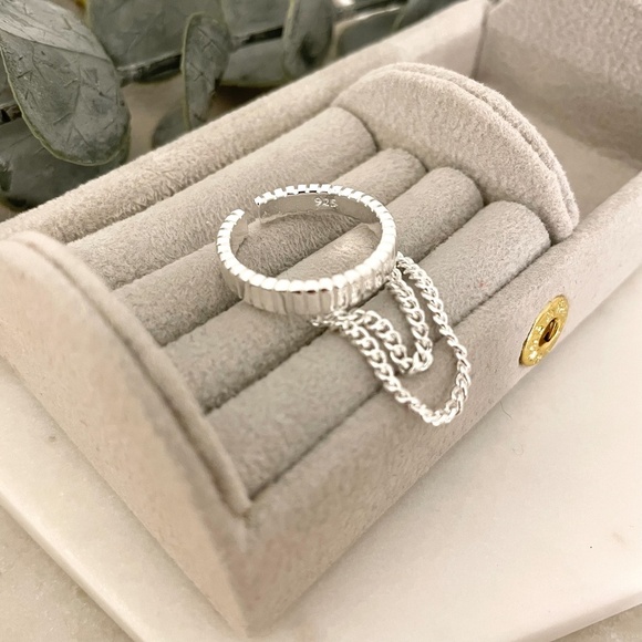 925 Sterling Silver Dangle Chain Drop Ring Minimalist Dainty Ring - Picture 5 of 7